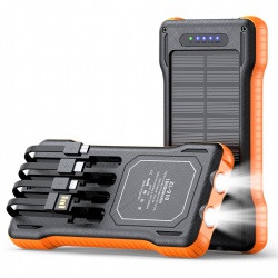 Multifunctional Built-in Cable Portable Solar Power Bank 10000mah
